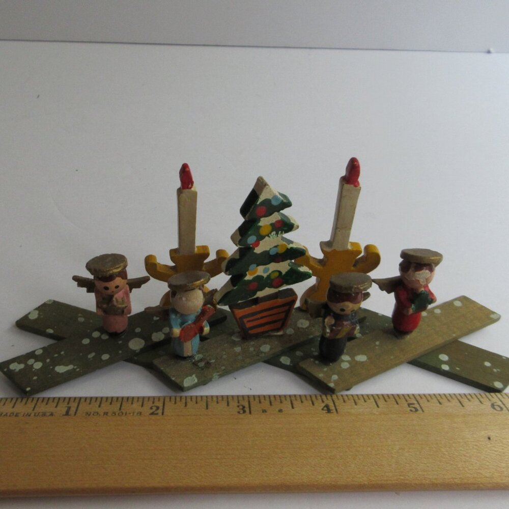 Mini Wooden Choir Angels, Tree, Candles Expanding Accordion Decoration Japan Vtg - Picture 15 of 16